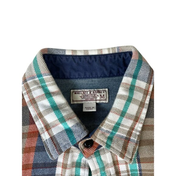 Wallace & Barnes Mens M Flannel Shirt Multicolor Plaid Button Up Heavyweight - Picture 2 of 9